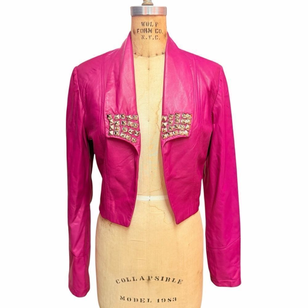 TURAY Hot Pink Vintage Leather Jacket with Studded Details 1980’s Style Size S